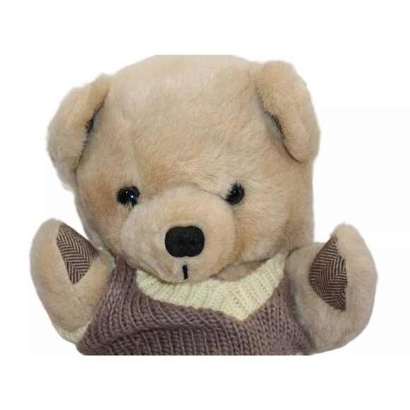 Vintage Plush Teddy Bear Knit Sweater 10" Jointed Soft Cuddly Tawain Toy - Picture 2 of 6